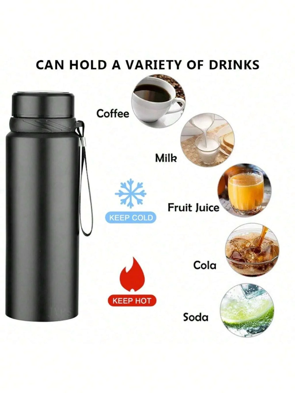 Botella de agua termo de 1 l, botella de agua fría y caliente para agua, té, café, termos, botella de acero inoxidable