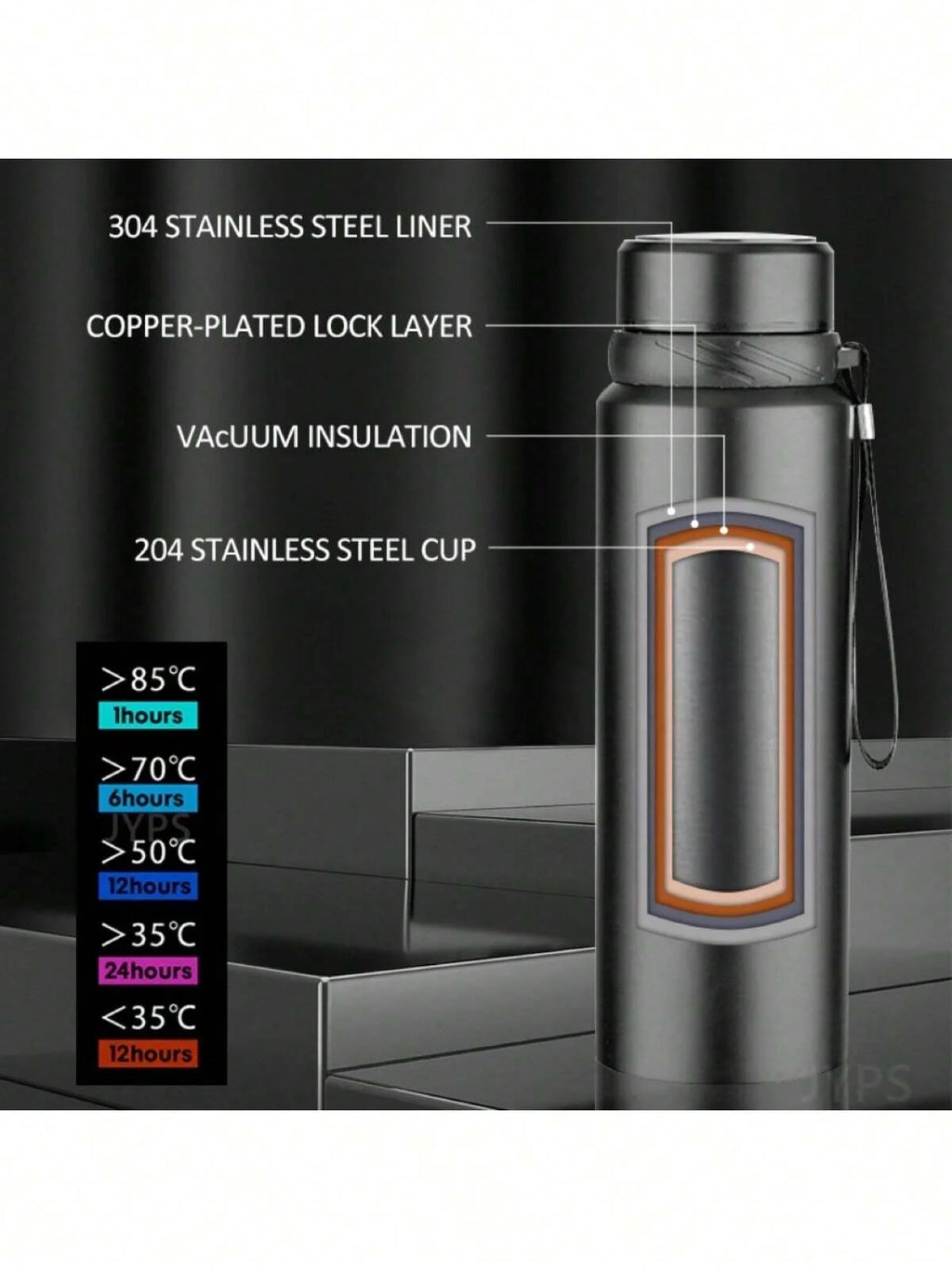 Botella de agua termo de 1 l, botella de agua fría y caliente para agua, té, café, termos, botella de acero inoxidable